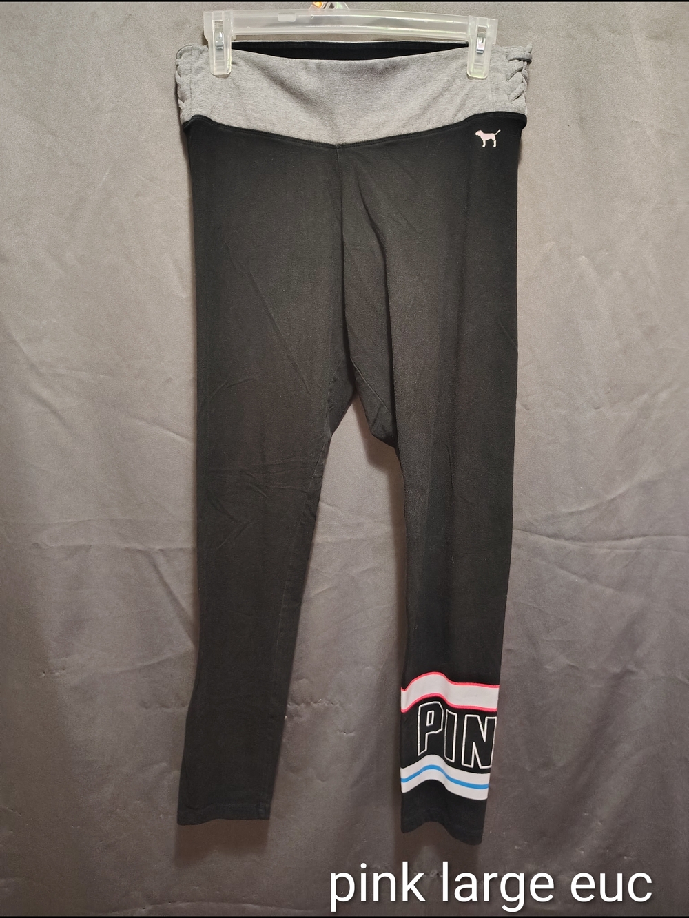 PINK Victoria's Secret Logo Black & Gray Girls' Stretch Leggings